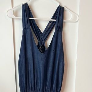 Denim Maxi Dress with Cross Back Detail